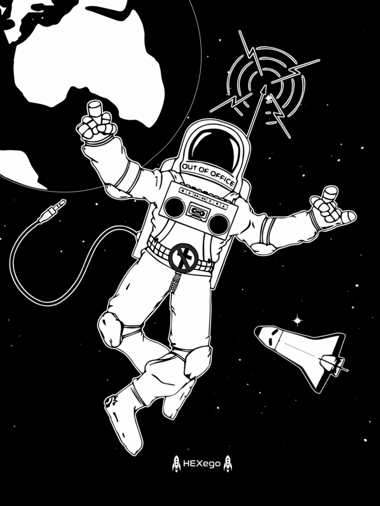 dessin d'un astronaute flottant dans l'espace parmi les étoiles