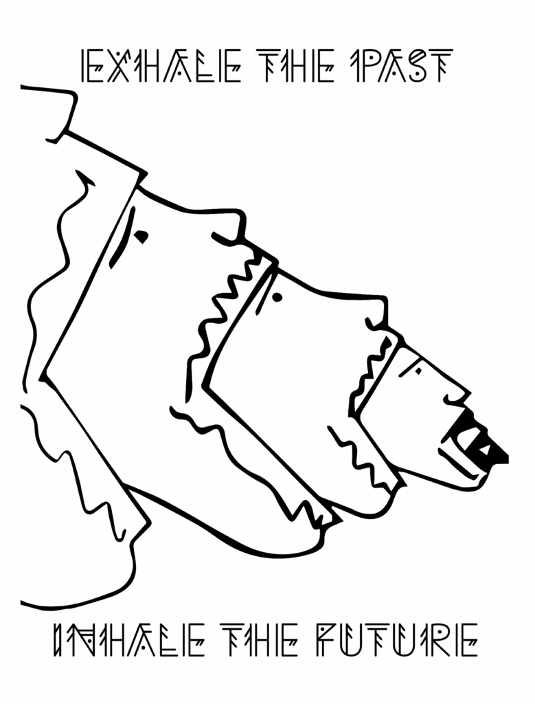 Illustration d’introspection et de méditation, un visage qui se dédouble en cascade, libération du passé pour accueillir le futur.