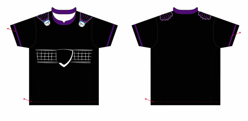 Prototype de maillot du Badminton BIL Club inspiré du style NFL, avec mascotte sur les épaules et éléments de communication associés.